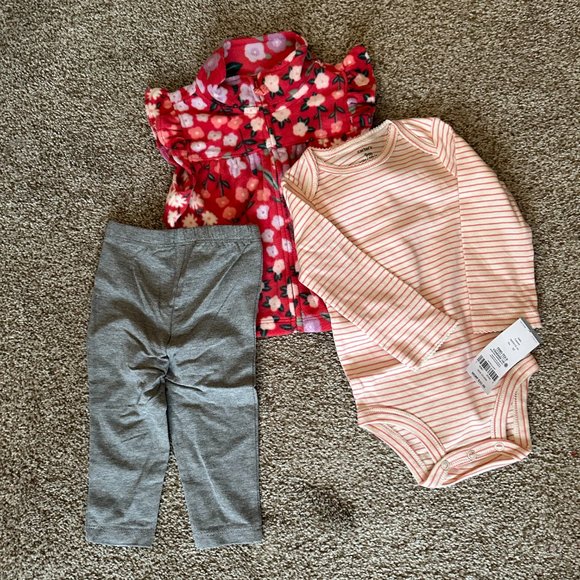 BABY GIRL CARTERS 3 PIECE FLORAL VEST SET SIZE 9M  #K76 - Picture 2 of 2